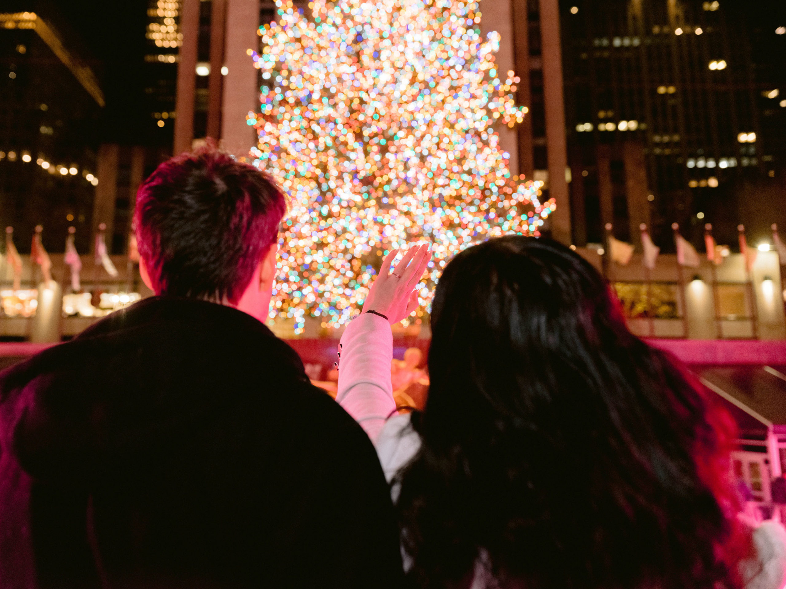 Rockefeller Christmas tree NYC Engagement Photographer